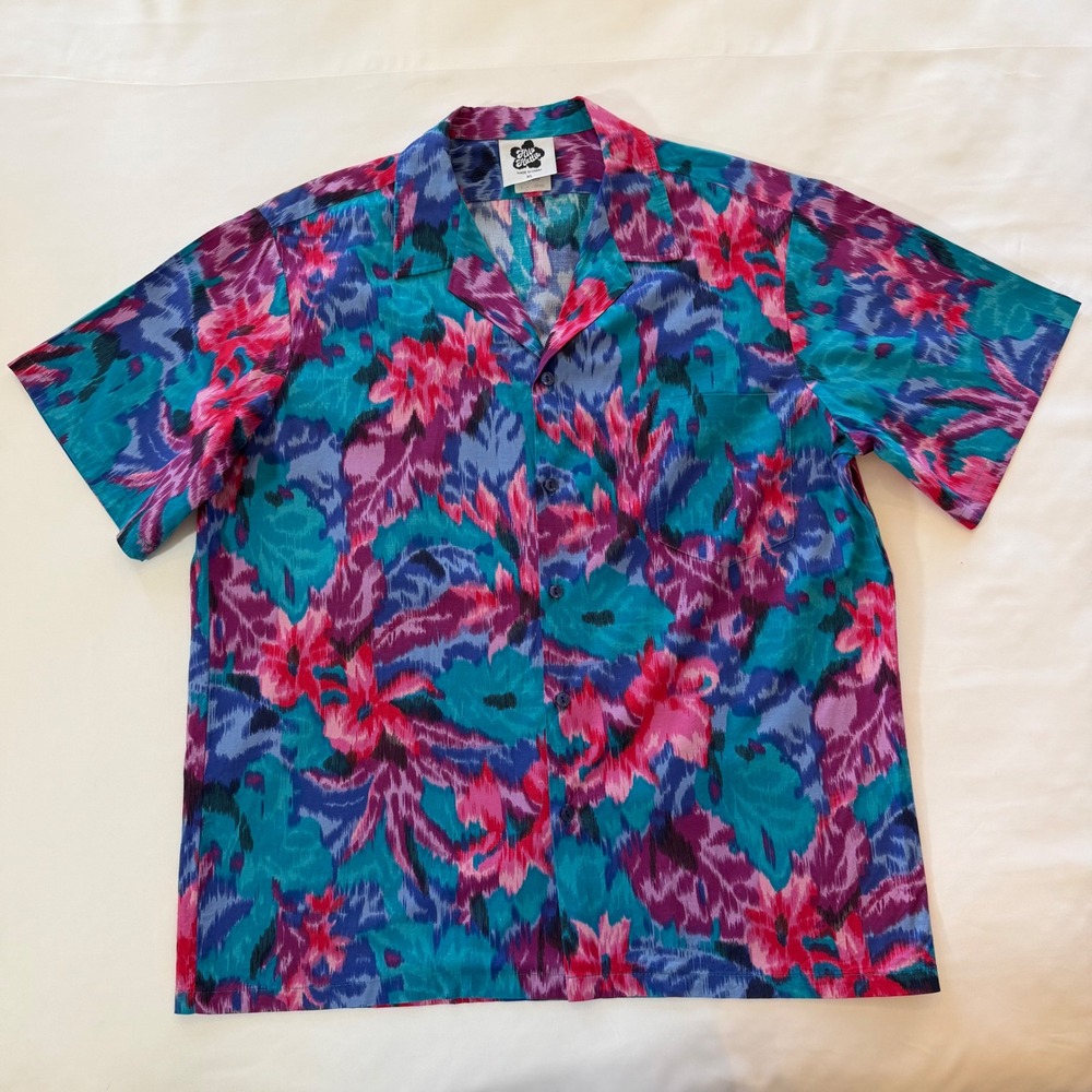 Vintage Hawaiian Shirt Mens XL Hilo Hattie Floral Ikat Camp Aloha Island Dadcore